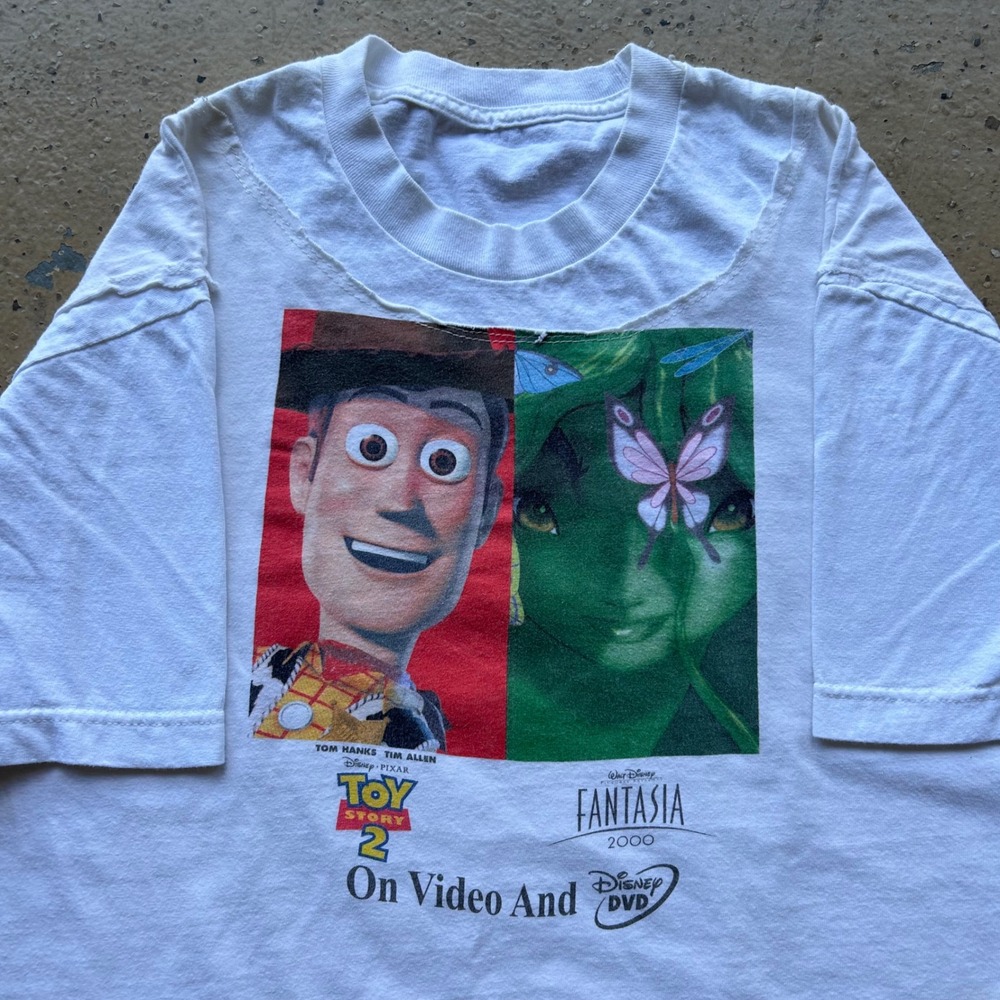 Vintage Disney Toy Story 2 Fantasia 2000 Promo T Shirt White Mens Large Repaired